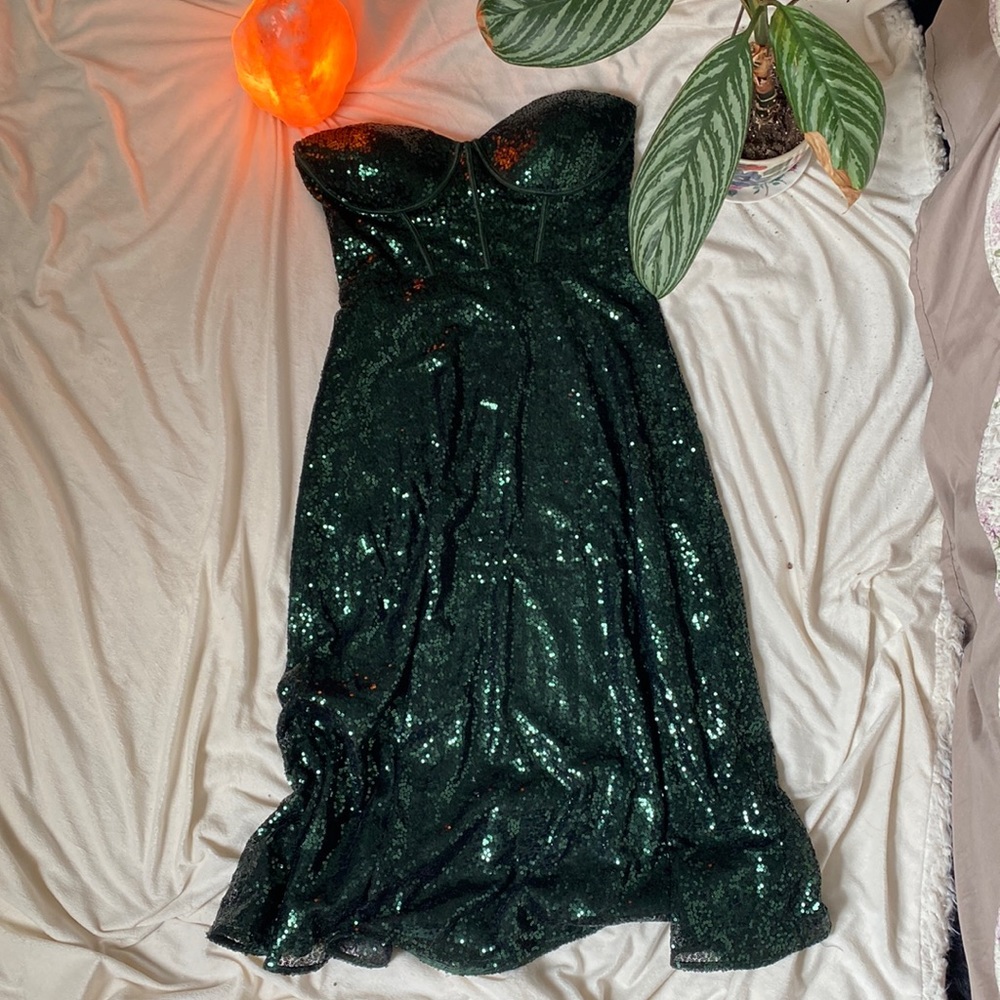 Gorgeous Green Sequin Ribbed Dress